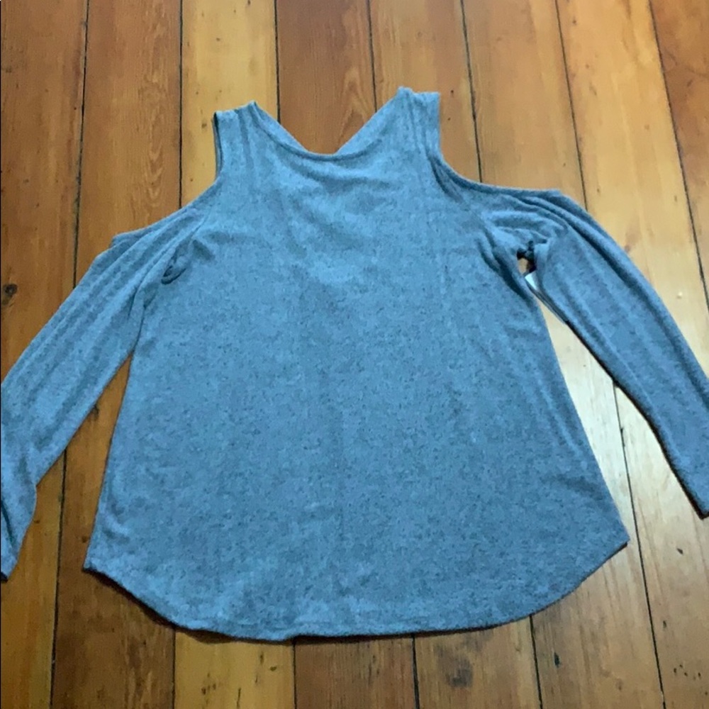 Brushed knit cold shoulder top